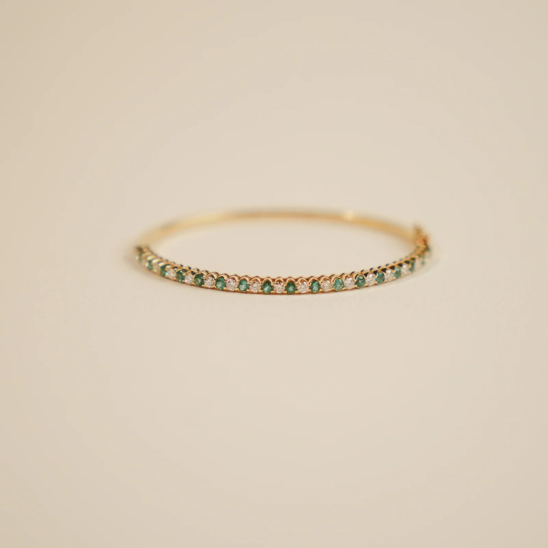 9kt White Diamond and Emerald Bangle