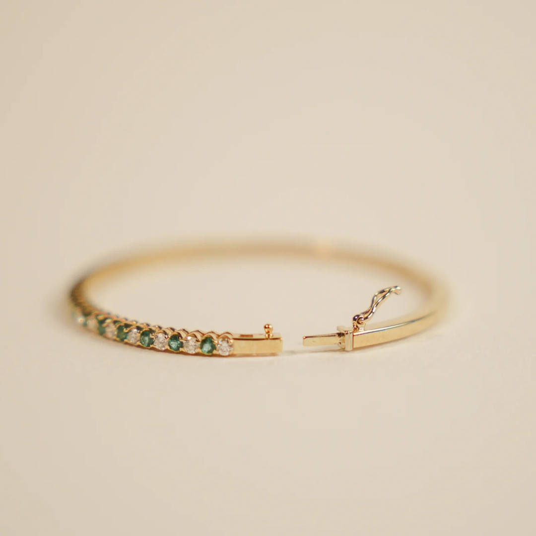 9kt White Diamond and Emerald Bangle