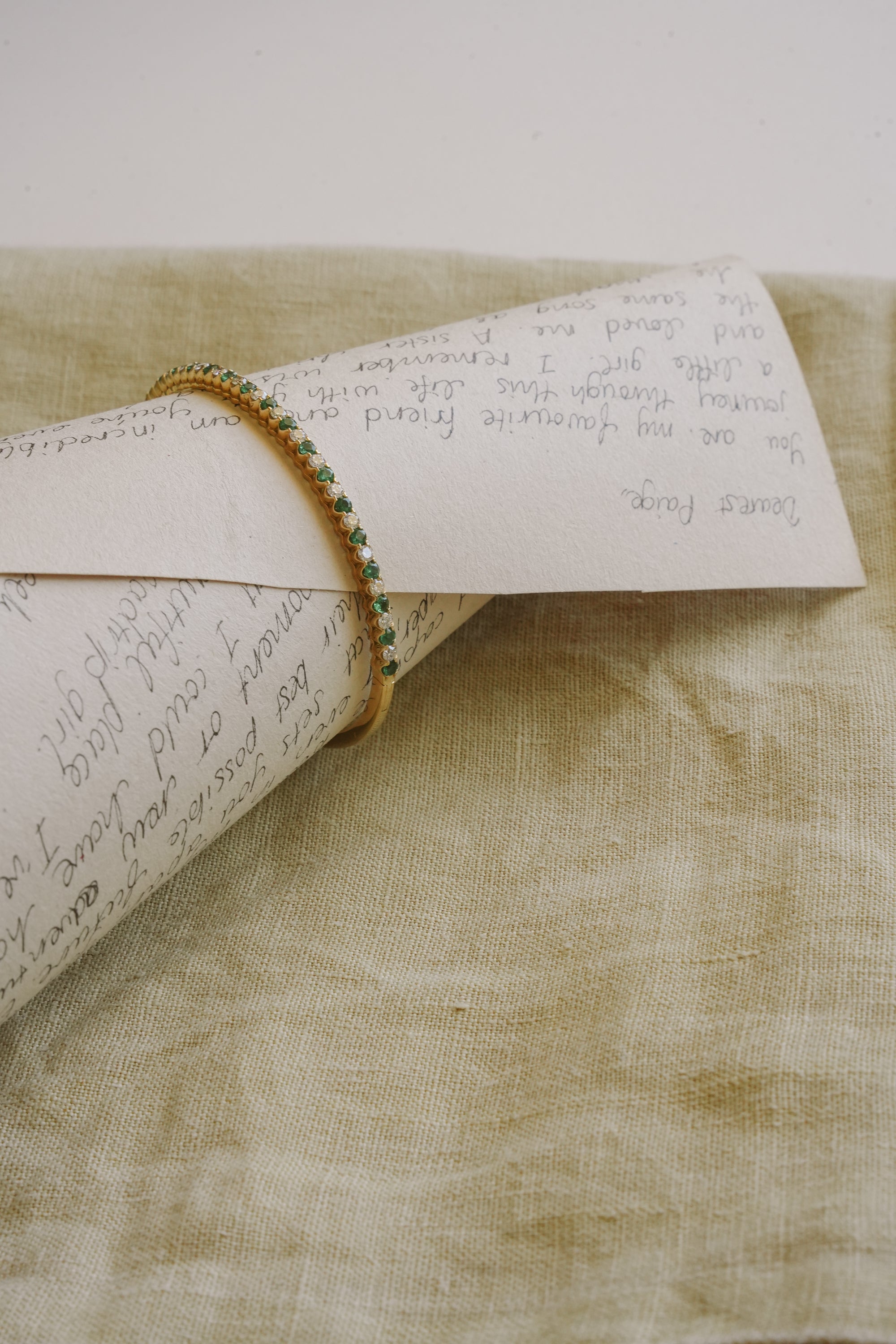 9kt White Diamond and Emerald Bangle