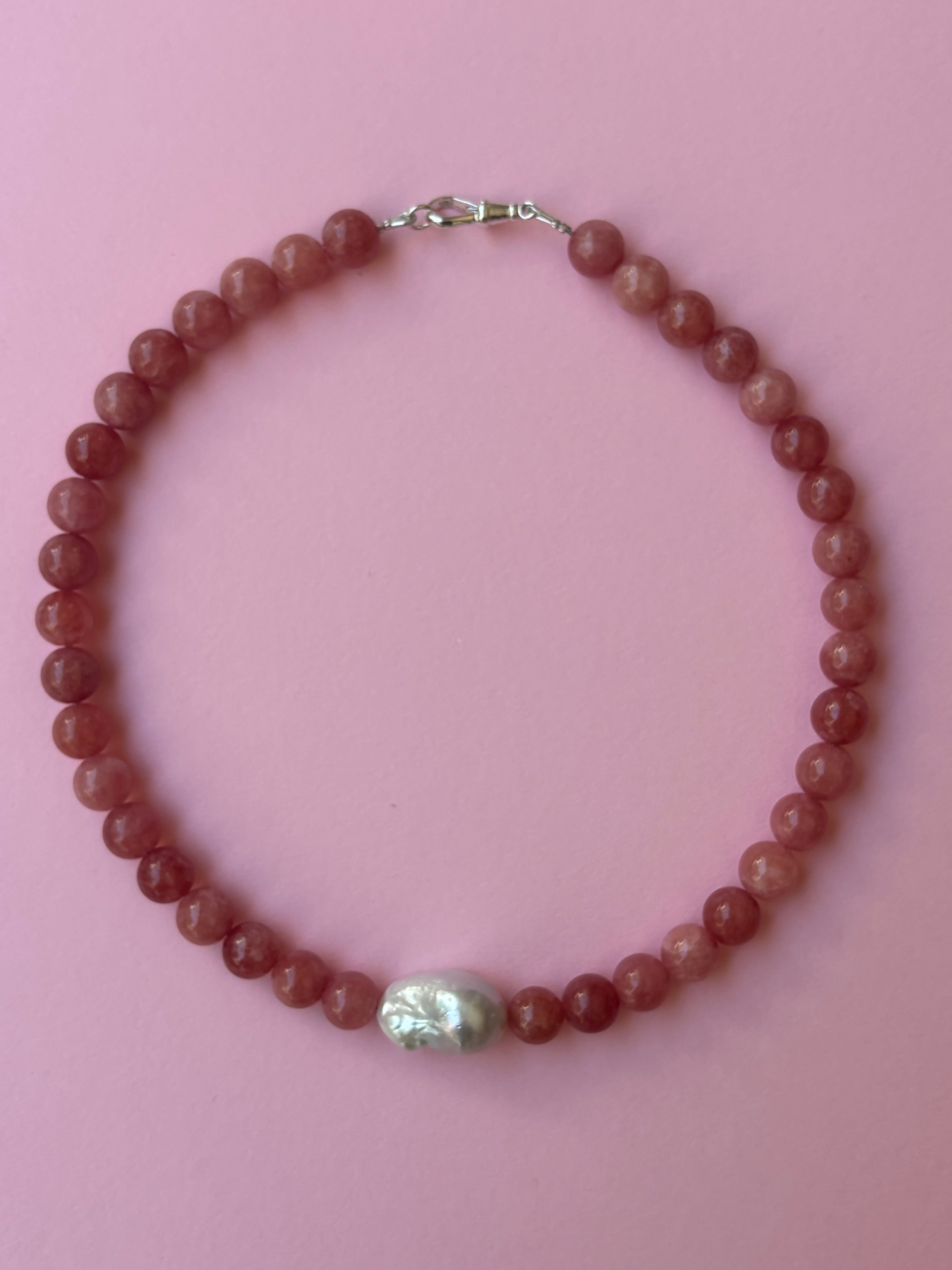 Chunky Sunstone Pink & Baroque Pearl Beads