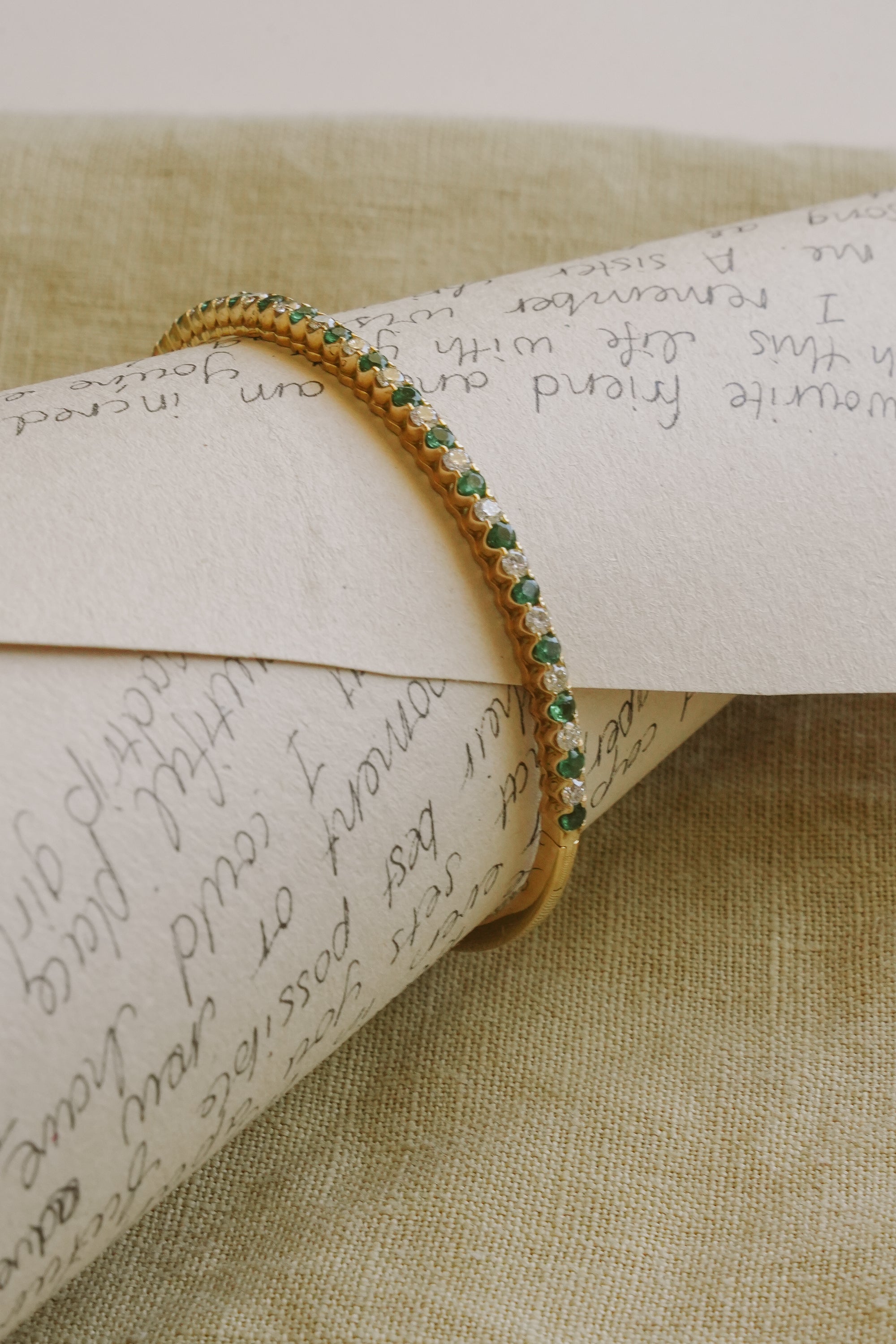 9kt White Diamond and Emerald Bangle