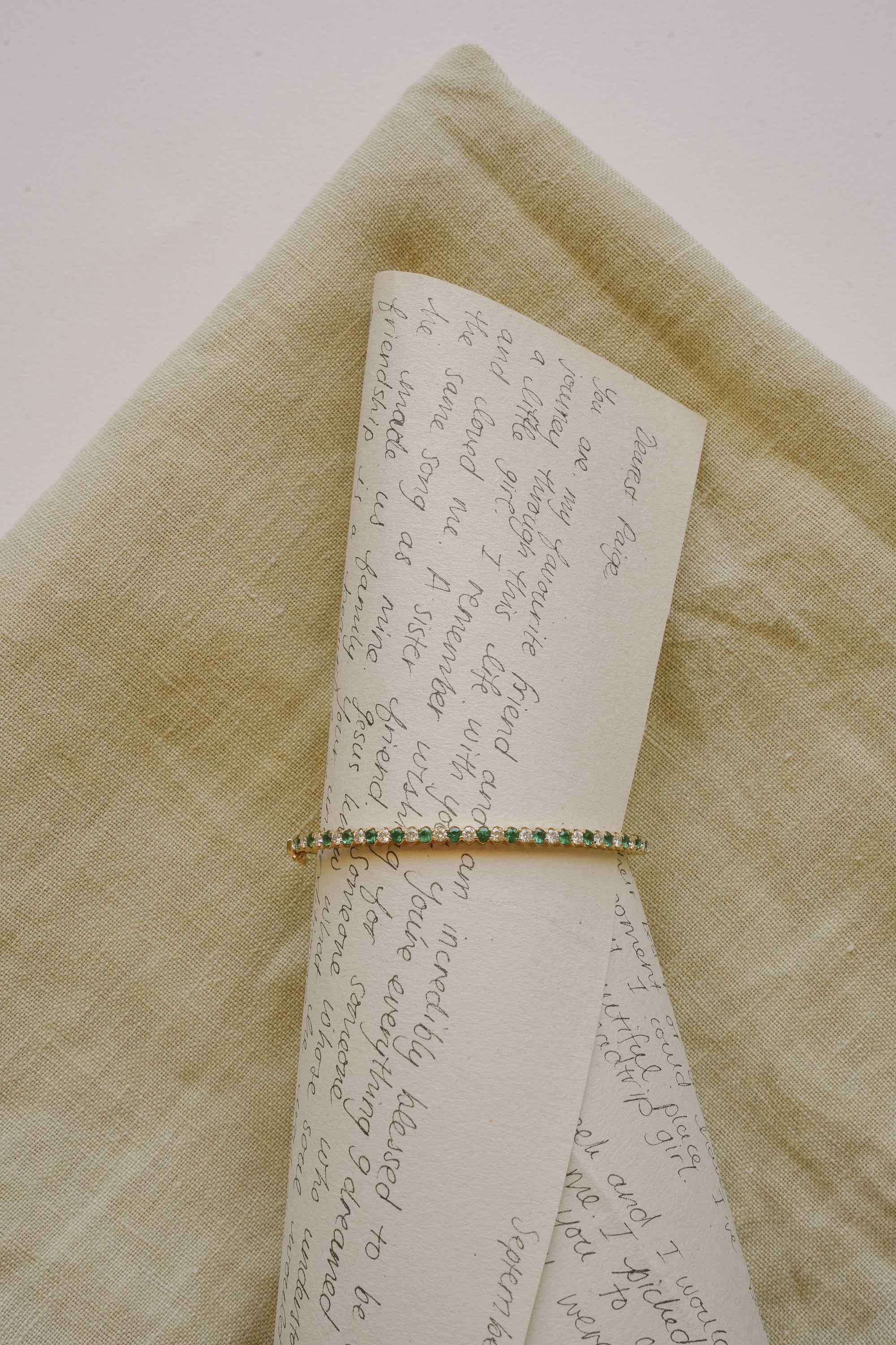 9kt White Diamond and Emerald Bangle