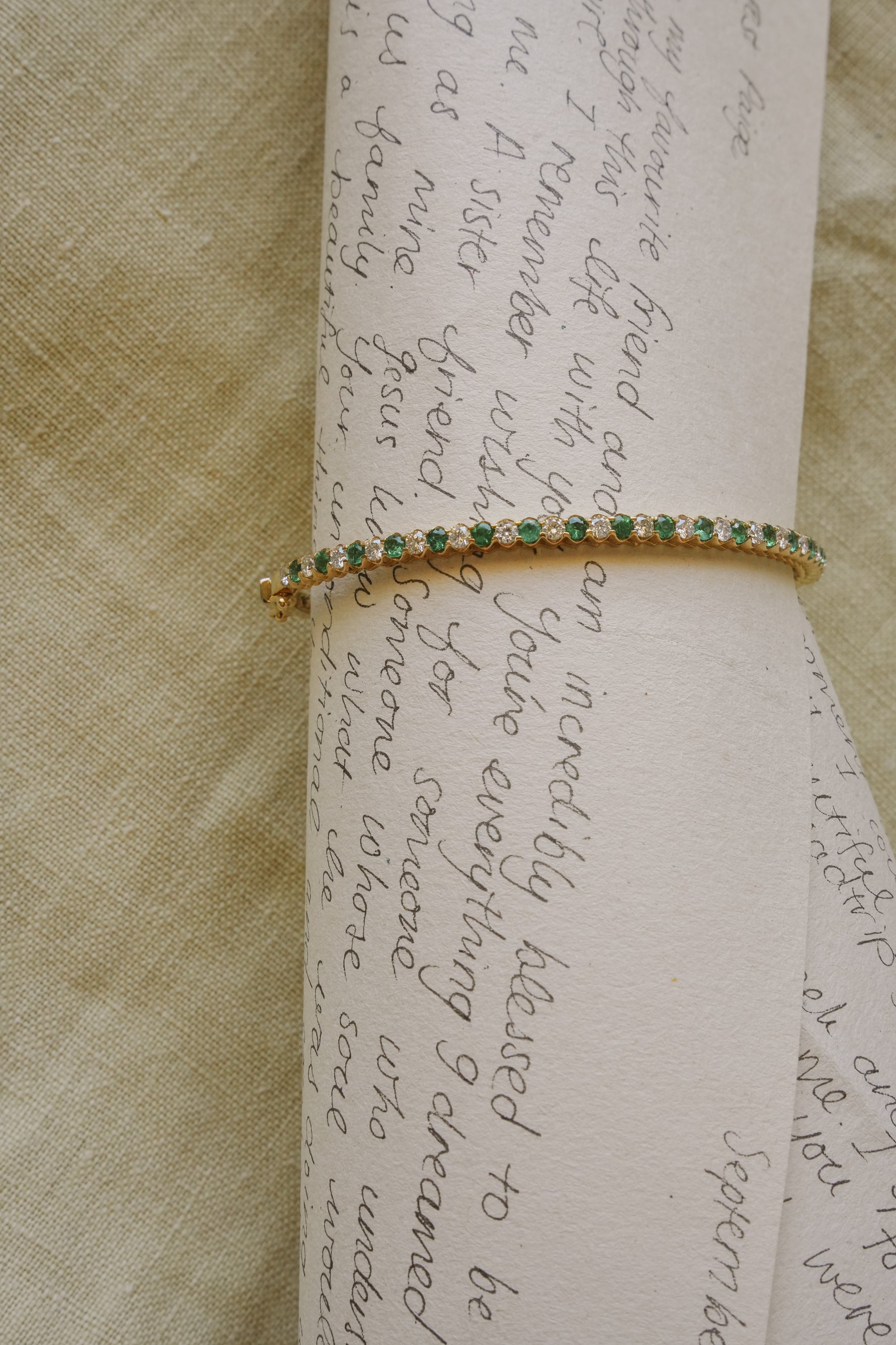 9kt White Diamond and Emerald Bangle