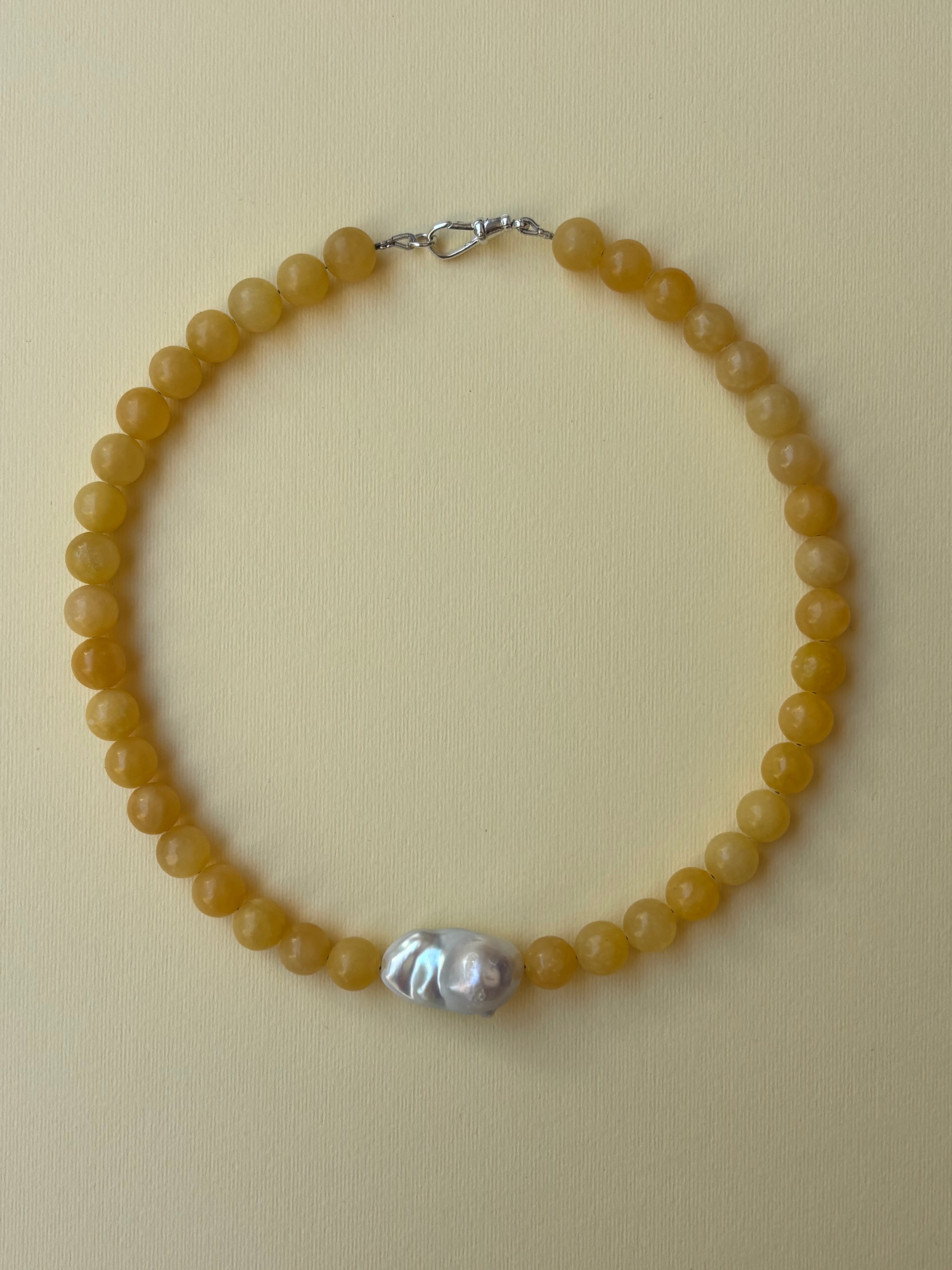 Chunky Yellow Jade & Baroque Pearl Beads