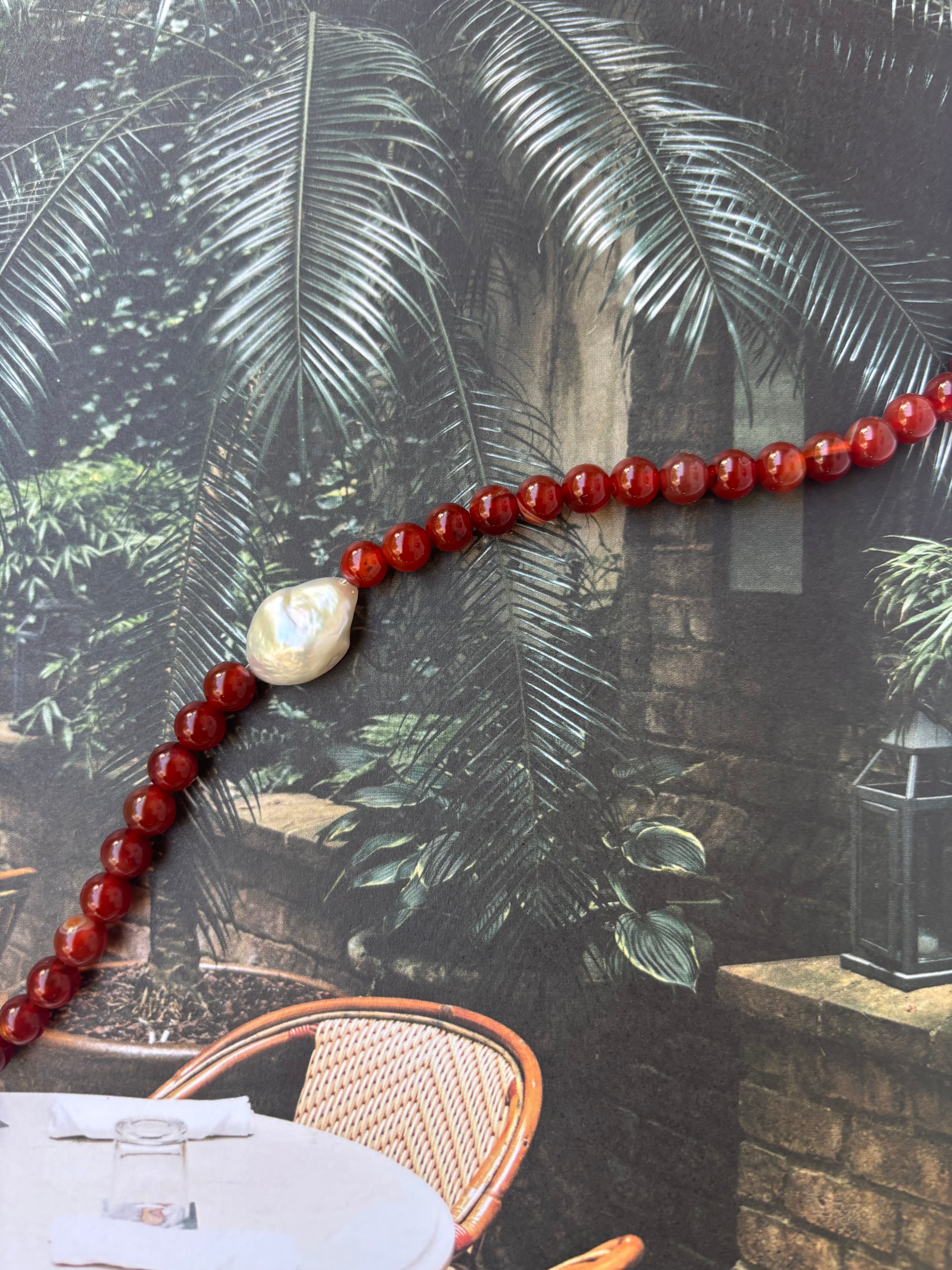 Maroon Beads with Keshi Pearl