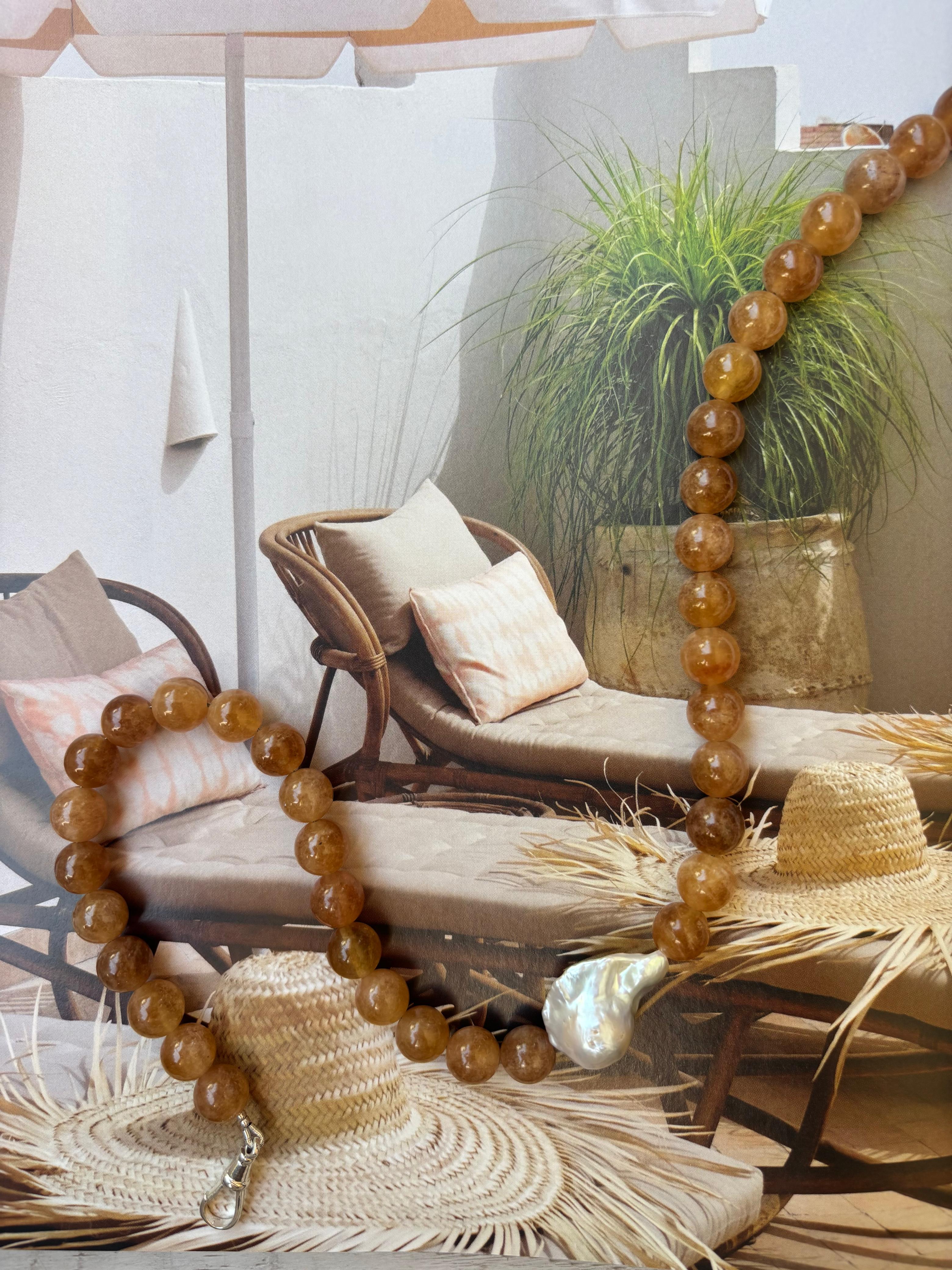 Chunky Brown Tourmaline & Baroque Pearl Beads