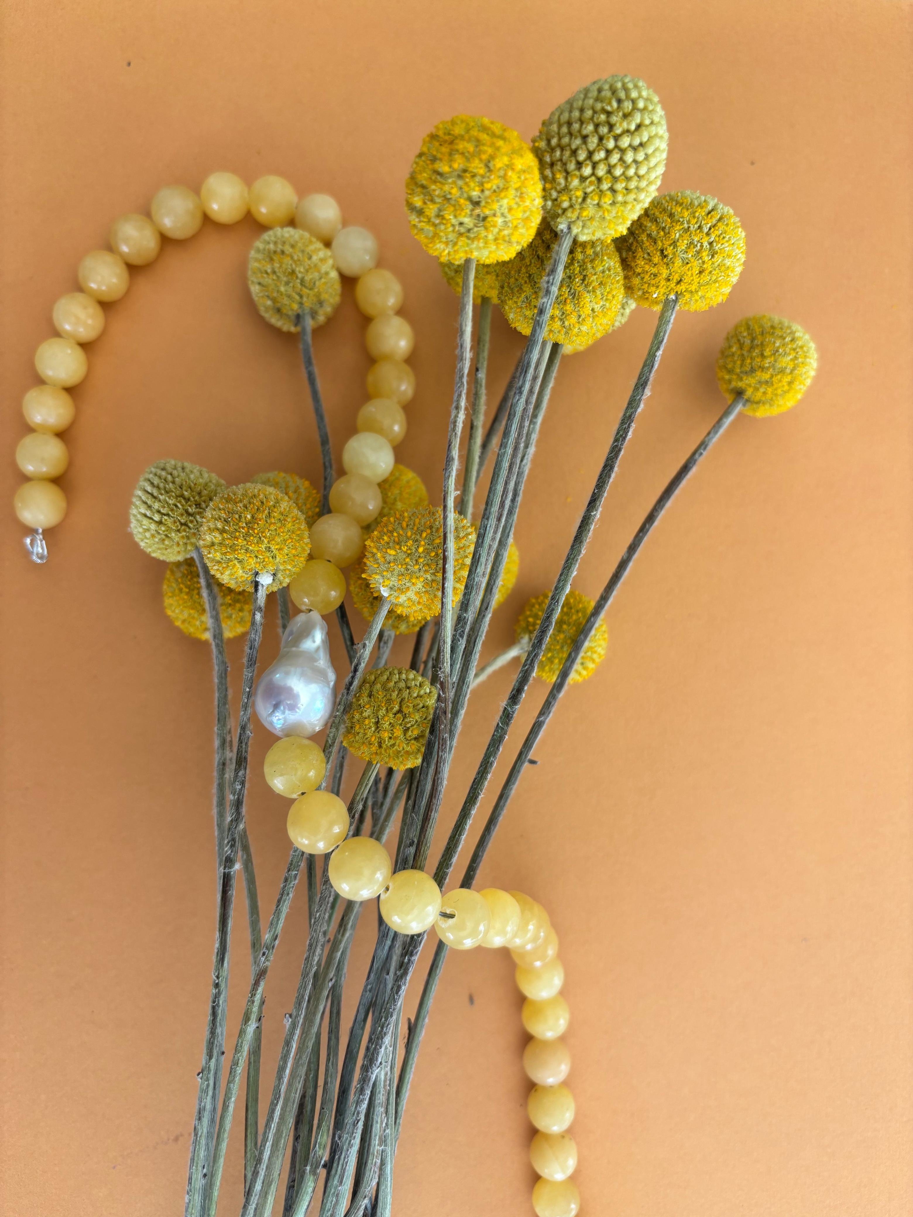 Chunky Yellow Jade & Baroque Pearl Beads