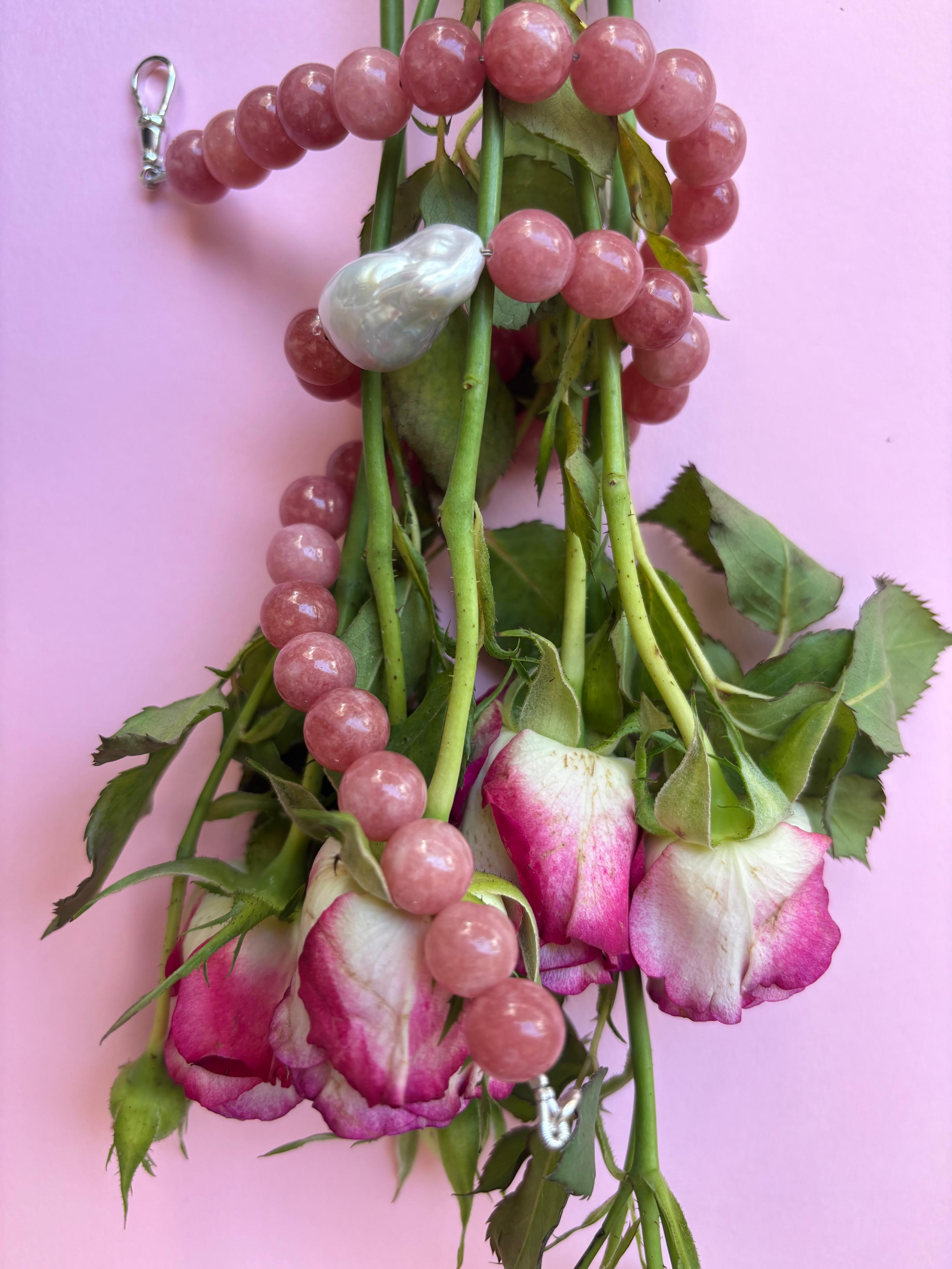 Chunky Sunstone Pink & Baroque Pearl Beads
