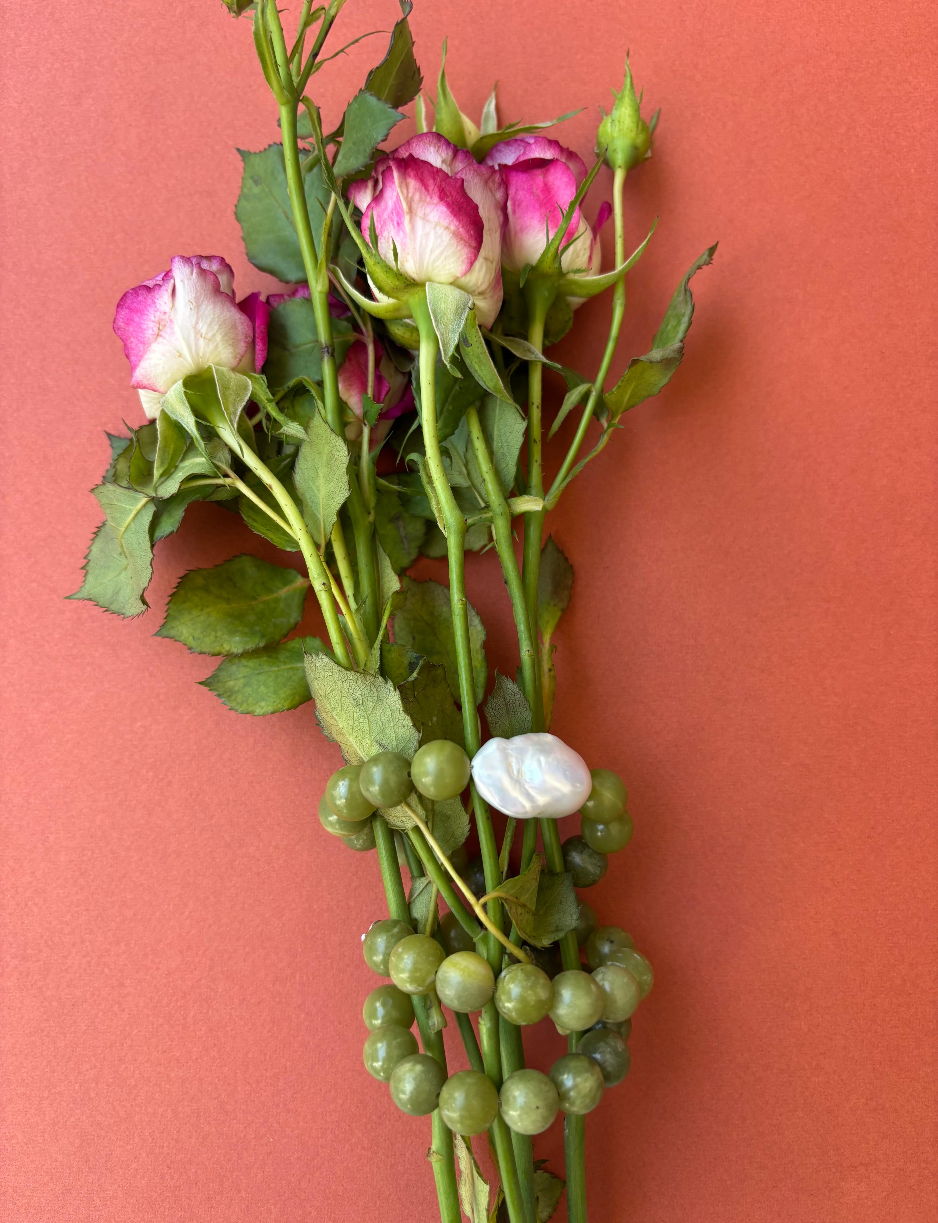 Chunky Olive Jade & Baroque Pearl Beads